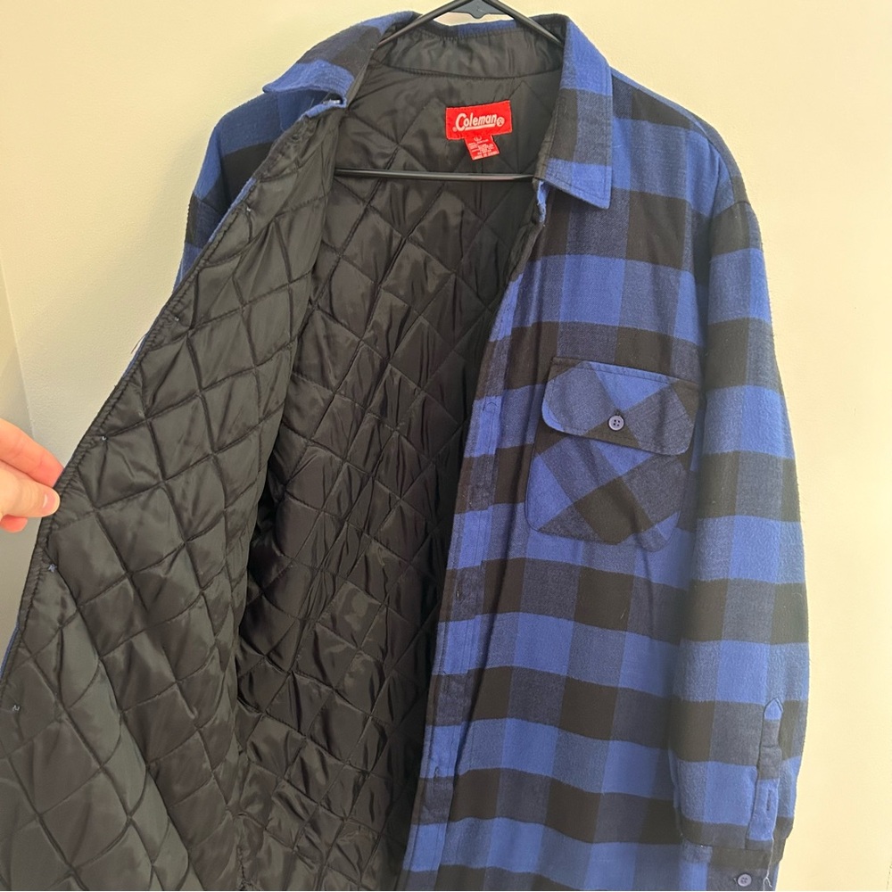 Coleman Flannel Button Jacket‎ Blue Black Plaid Insulated Quilted Size Large